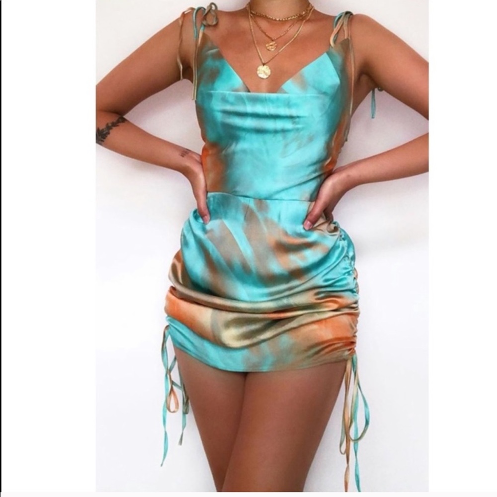NWT Trendy High quality Tye Dye Mint Satin Dress